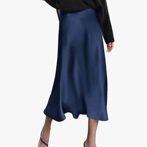 Elegant Navy Blue Satin Skirt